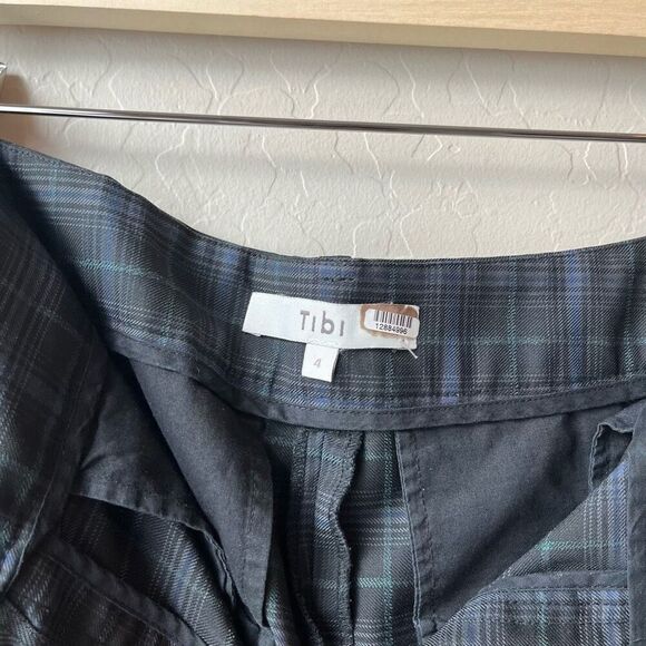 Tibi Trouser Pants Marvel Black Blue Plaid Taylor Straight Leg Ankle Pant Size 4 - Picture 7 of 11